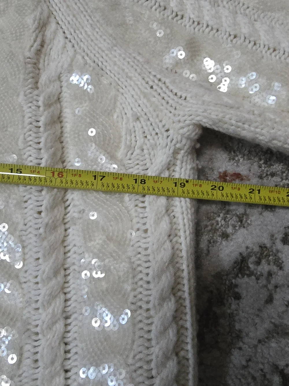 Veronica Beard Cream Sequin Cable-Knit Sweater